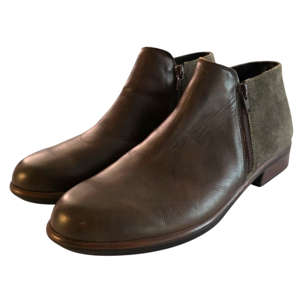 Naot‎ Brown Leather Olive Suede Ankle Boots Dual Zip EU 40 US 9 Made in Israel